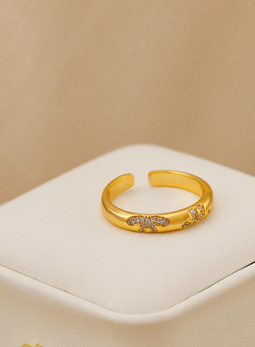 轻奢锆石戒指女 小众设计高级感ins冷淡风时尚个性开口可调节指环