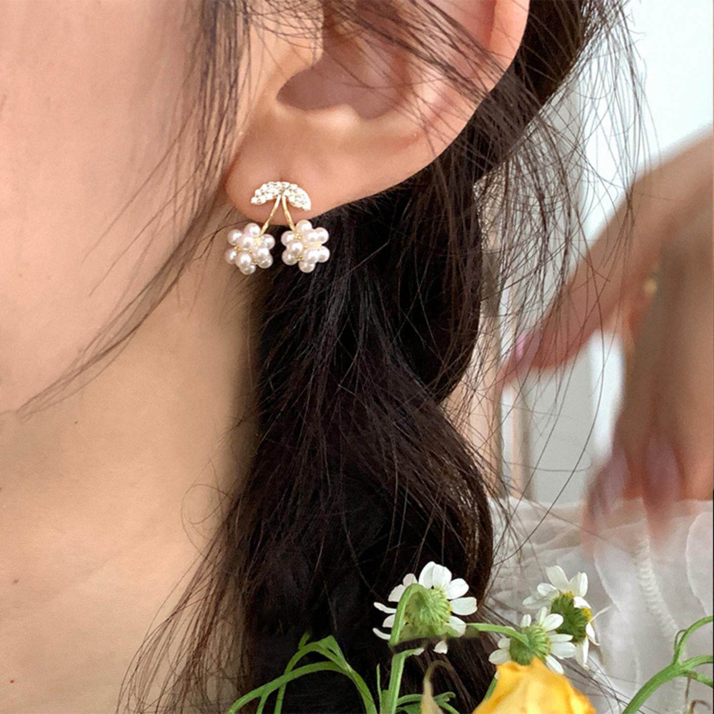锆石珍珠樱桃耳钉女设计感小众