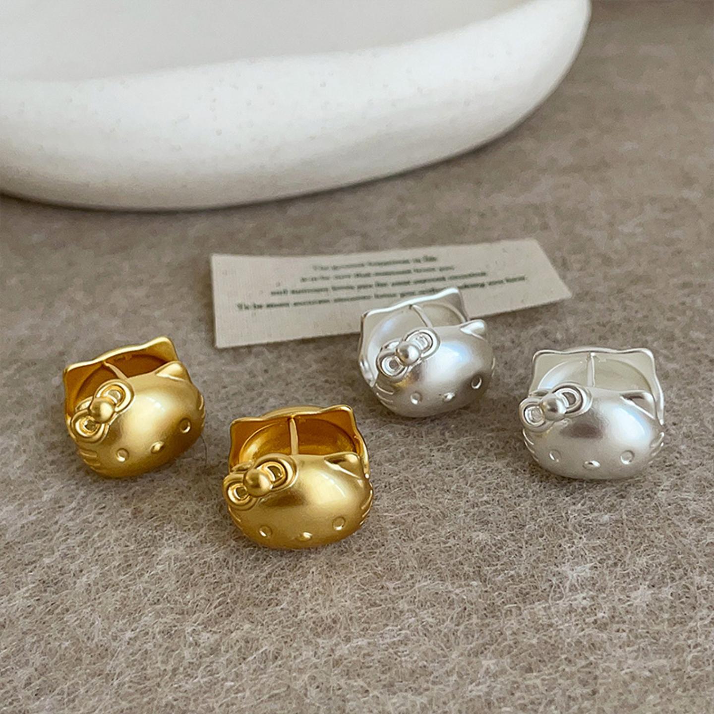 哑光猫咪蝴蝶结金属耳扣女萌趣