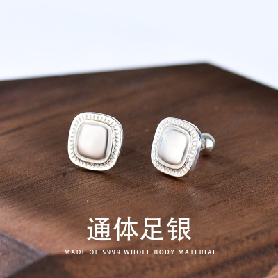S999银耳钉女流金岁月简约小面包
