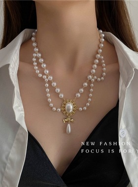 法式精至复古宫廷辣妹时尚珍珠项链女配饰百搭气质网红韩版颈链潮