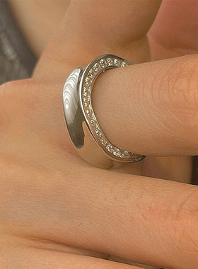 小众设计不规则金属锆石开口戒指女韩国个性简约百搭气质指环戒子