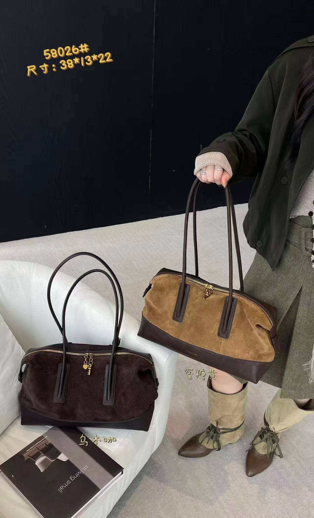 磨砂皮新款女包时尚休闲保龄球包韩版潮包腋下包潮包手提包58026