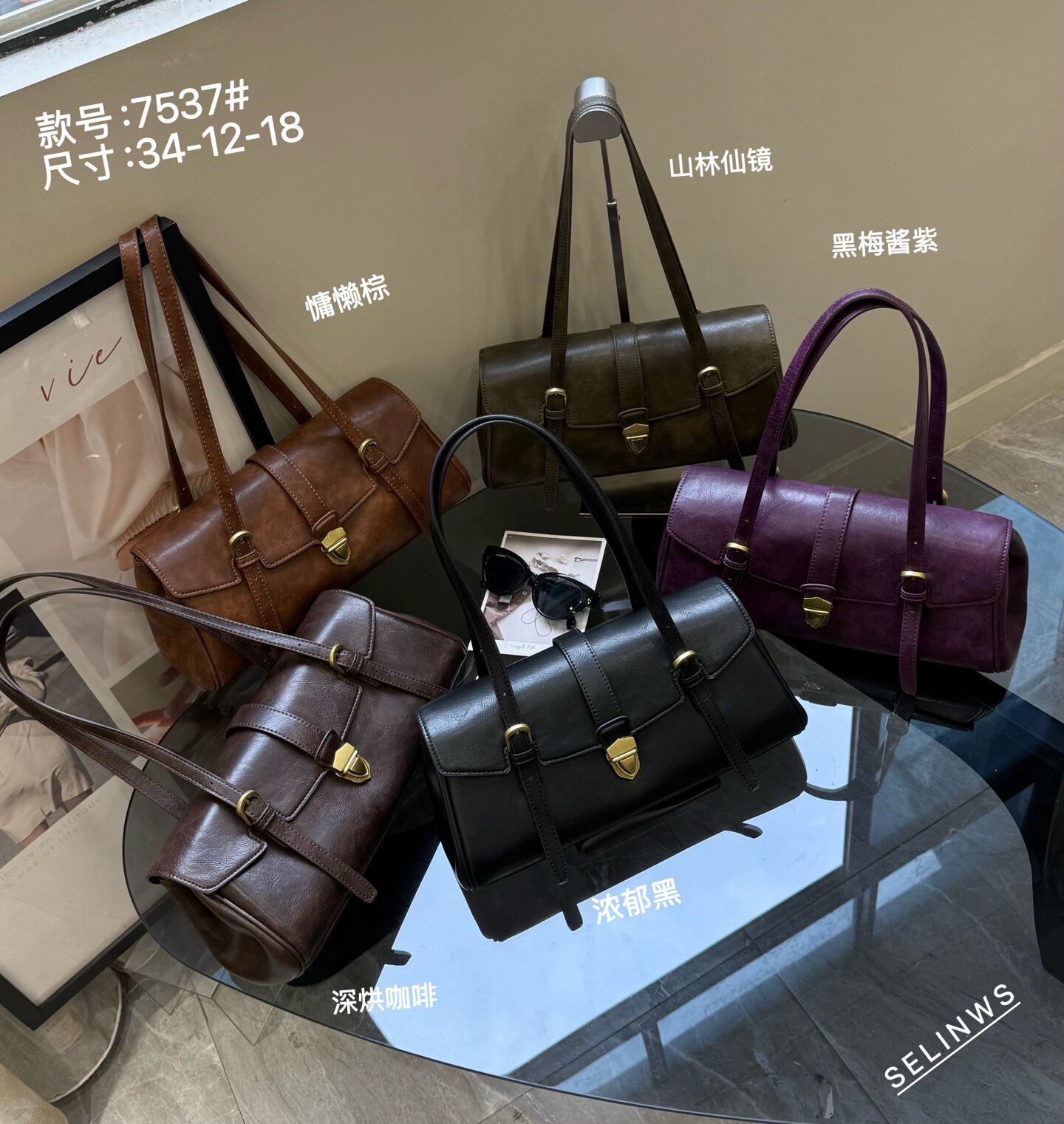赛林维斯新款女包复古油蜡法棍腋下包韩版大包枕头包锁扣包包7537