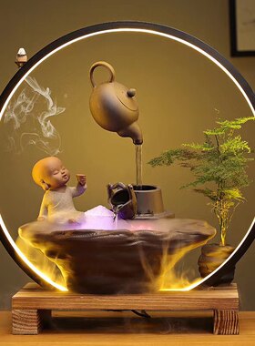 创意悬壶流水摆件灯圈倒流香炉风水招财客厅店铺桌面摆设开业礼品