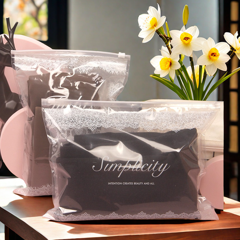 英文打底裤包装袋衣服袜子毛巾横款拉链袋T恤文胸PE透明袋批发