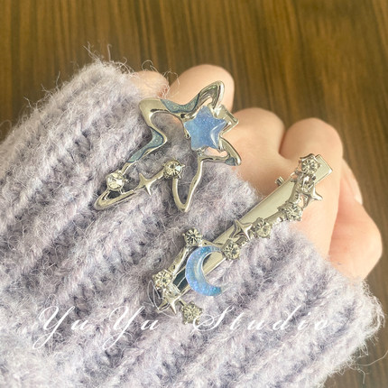 星月滴油蓝色鸭嘴夹发卡高级感设计女新款夹子头饰发夹边夹侧边