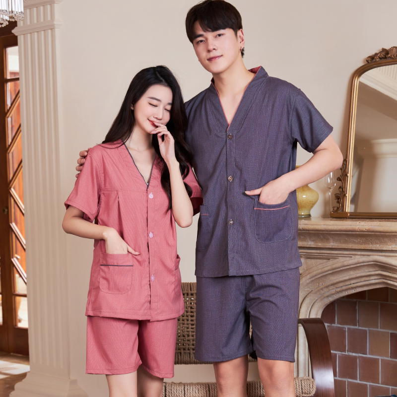 艾灸服纯棉前后背开扣男女大码汗蒸服套装情侣按摩刮痧服针灸理疗