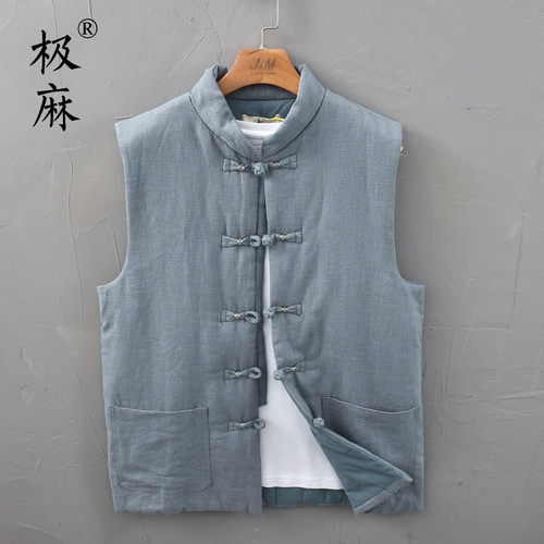 中国风盘扣无袖坎肩棉麻马甲