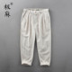 复古松紧腰青年宽松亚麻长裤 极麻基础苎麻抽绳直筒棉麻休闲裤 男士