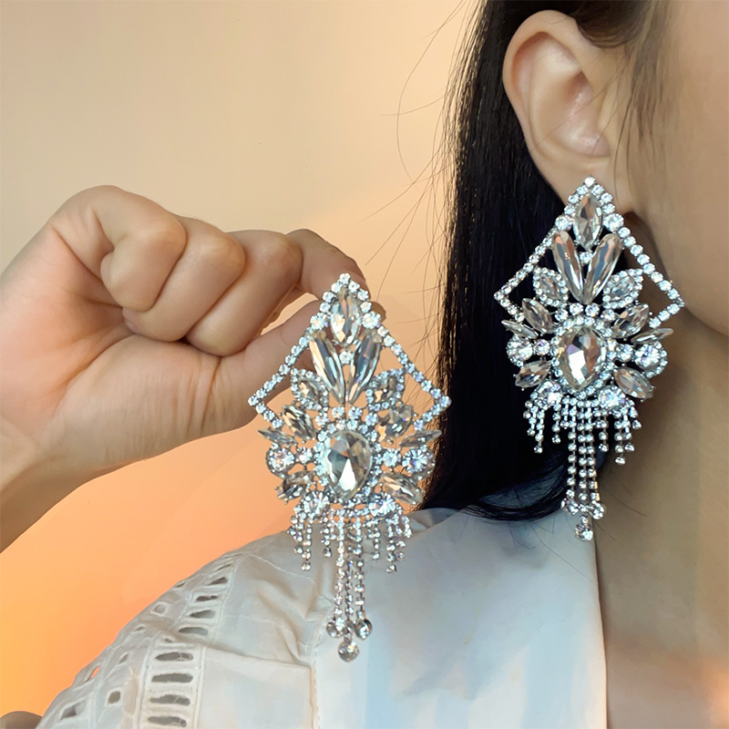 奢华人造水钻夸张重工设计耳坠女冷淡风高街潮搭气质个性小众耳饰