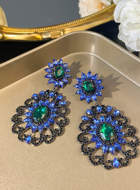 欧美夸张时尚独特大耳坠秋冬款蓝色宫廷风耳环女新款高级感耳饰潮