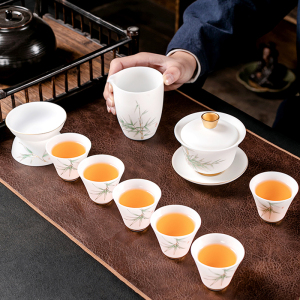 德化羊脂玉素烧高端白瓷茶具套装礼盒描金三才盖碗送礼防烫泡茶碗