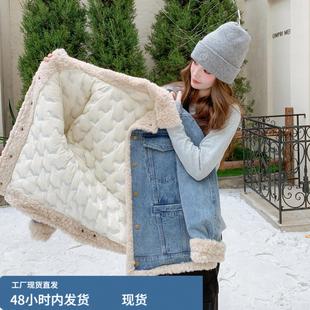 港风复古羊羔毛拼接羽绒牛仔外套女2025冬季甜酷炸街气质保暖夹克