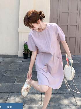 夏日小个子休闲度假风洋装女2026新款韩版宽松显瘦直筒T恤裙