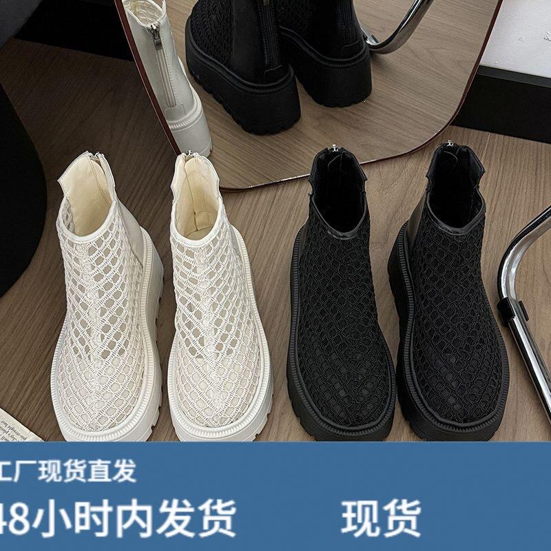 增高透气轻便凉靴厚底网眼马丁靴女款2026夏季新款网靴洞洞凉鞋子图片
