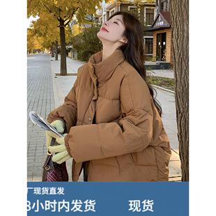 咖色网红爆款立领白鸭绒羽绒服女冬季新款短款小个子加厚宽松外套