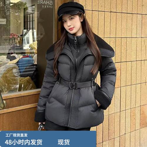 大翻领假两件拼接收腰羽戎檰服女款中长款显瘦保暖巨好看冬装外套