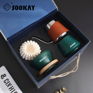 说刻SOOKAY沙彩个人手冲壶陶瓷咖啡套具礼盒装商务礼品套装含礼盒