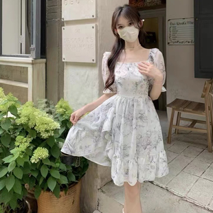 别致微胖夏天穿搭茶里茶气连衣裙女茶歇在逃公主蓬蓬裙碎花短裙子