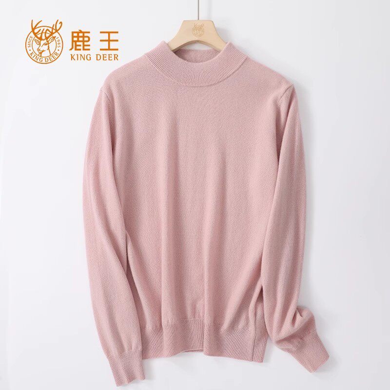 鹿王23新款女半高领100山羊绒纯色休闲百搭针织套衫打底衫3J1086