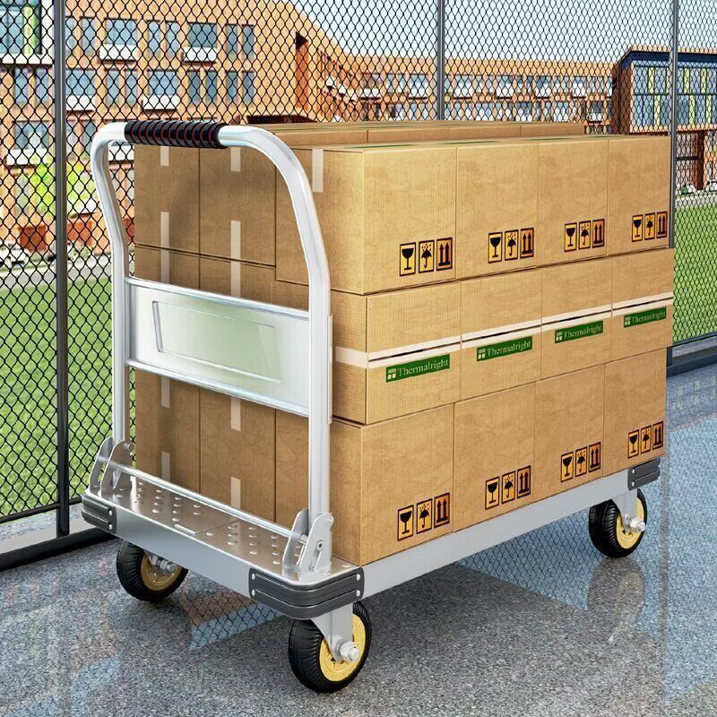 手推车小推车平板车静音可折叠搬运车转向轮大推车加厚铁钢板拖车