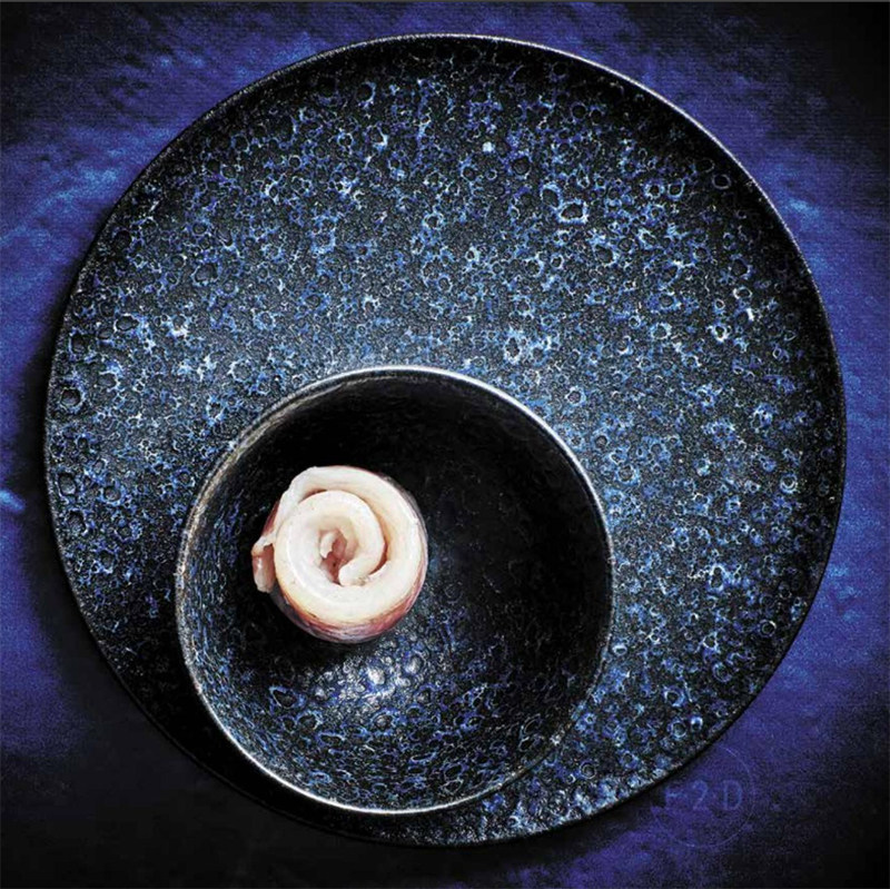 fine 2 dine出口比利时窑变凹凸大理石头釉面蓝色陶瓷平盘碗碟子