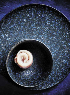 Fine 2 Dine出口比利时窑变凹凸大理石头釉面蓝色陶瓷平盘碗碟子