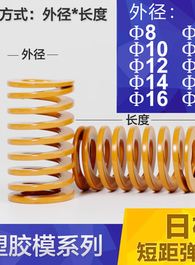 进口模具黄色弹簧短距日标耐高温高强度矩形压缩压簧磨具小弹黄TF