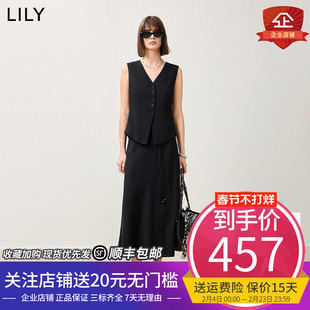 【LILY时光小黑裙】商场同款2025春新款女装醋酸绵羊毛马甲连衣裙
