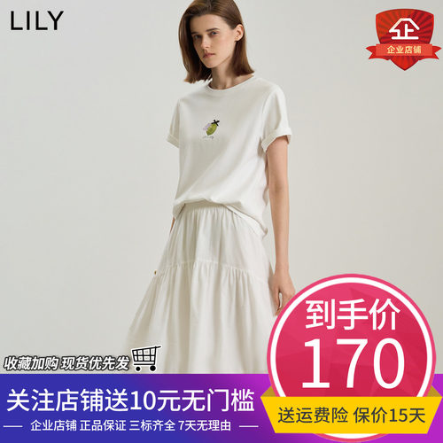LILY2026夏新款全棉简约猫咪印花图案休闲通勤圆领短袖T恤女上衣