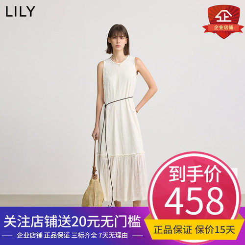 【商场同款】LILY2025春新款女装无袖背心A字白色连衣裙小白裙女