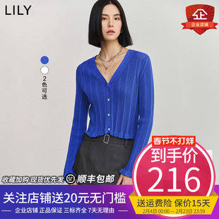 【商场同款】LILY2024夏新款女装浪漫花边气质短款修身针织开衫女