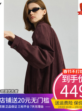 【商场同款】LILY2025秋新款复古翻领宽松通勤深色夹克外套女短款