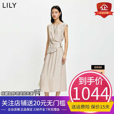 【100%醋酸】商场同款LILY2026夏新款女装气质通勤收腰圆领连衣裙