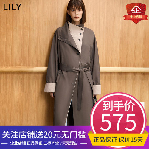【商场同款】LILY2025春设计感假两件腰带收腰休闲通勤风衣外套女