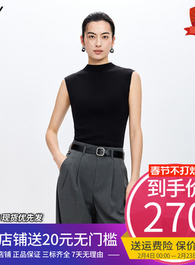 LILY2026春新款女装经典修身小高领休闲通勤黑色针织衫背心打底衫