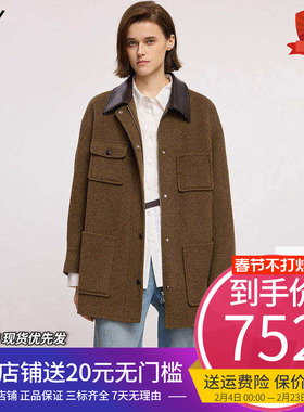 LILY2025冬新款女装羊毛羊绒混纺巴恩风撞色双面呢毛呢外套小个子