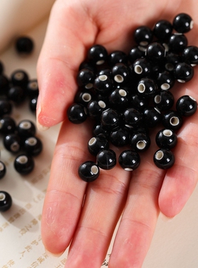 景德镇陶瓷珠子散装大孔散珠纯黑色串珠编织diy材料包女学生手工