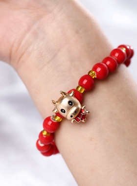 陶瓷红色生肖牛单圈民族风手串