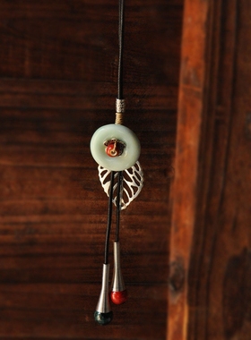 陶瓷绿色平安扣手工编织长款吊坠