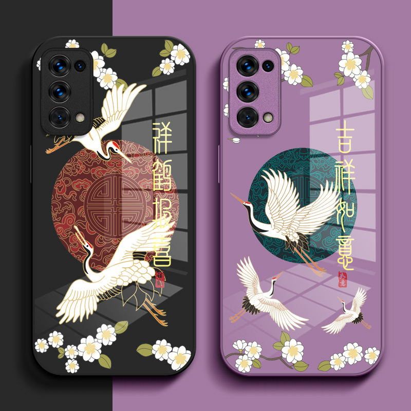 适用oppo Reno5k手机壳PEGM10钢化玻璃壳 5k中国风oop r5k保护套poop5k小清新Rone 5k玻璃套Ren05k国潮