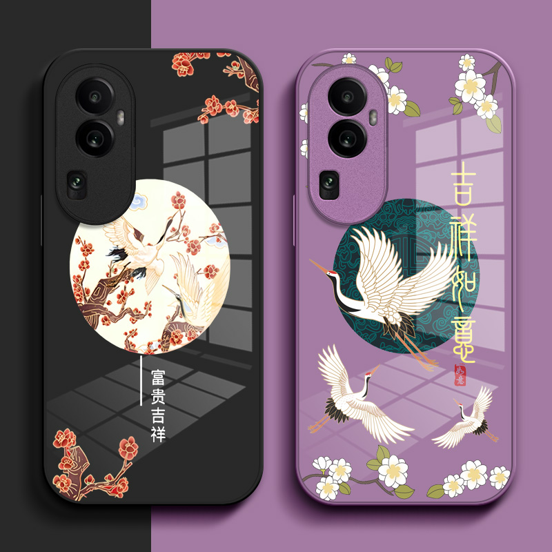适用oppoReno10pro手机壳PHV110个性ren010pro玻璃壳reon 10pr0中国风PHV1l0小清新简约保护套钢化玻璃壳