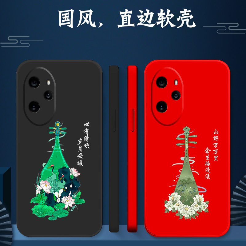 适用荣耀 100pro手机壳MAA-AN10软壳H0nor100pro保护套荣誉1o0pro全包10opro防摔MAA-AN1o创意荷花牡丹琵琶