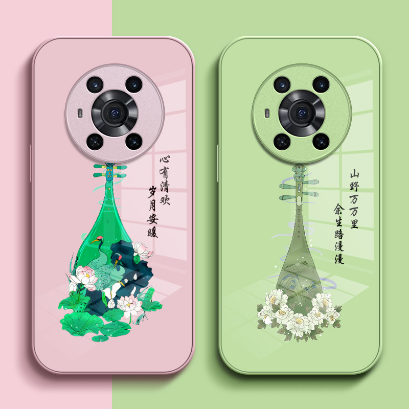 适用荣耀 Magic3手机壳ELZ-AN00保护套荣誉Maglc3钢化玻璃背板mglc3玻璃壳magci3中国风ELZ-AN0o琵琶硅胶软边