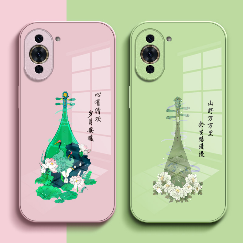 适用华为 Nova10手机壳NCO-AL00保护套naowa钢化玻璃背板nav0玻璃壳nava10中国风化为Novα10琵琶硅胶软边