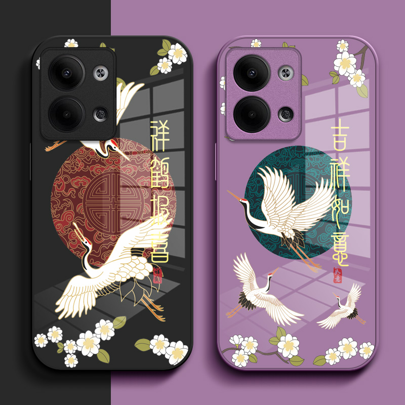 适用oppo Reno9pro+手机壳PGW110钢化玻璃壳rone9+中国风PGWl10保护套Rone9pr0+小清新Ren09pro+玻璃套9por+