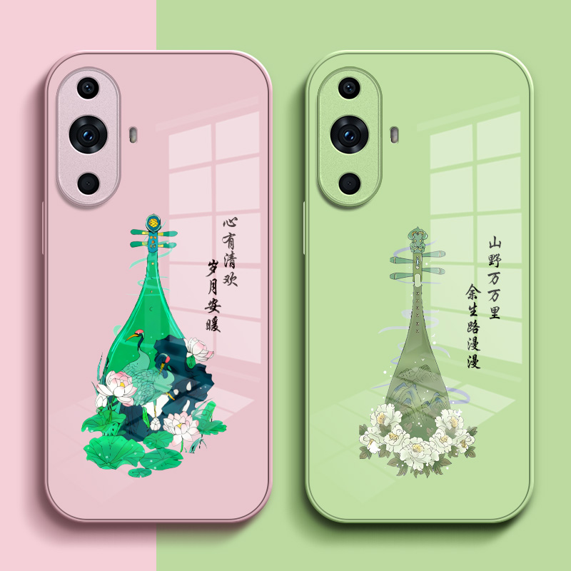 适用华为 Nova11手机壳FOA-AL00保护套化为novα11钢化玻璃背板FOA-ALo0玻璃壳nova1l中国风 noval1琵琶