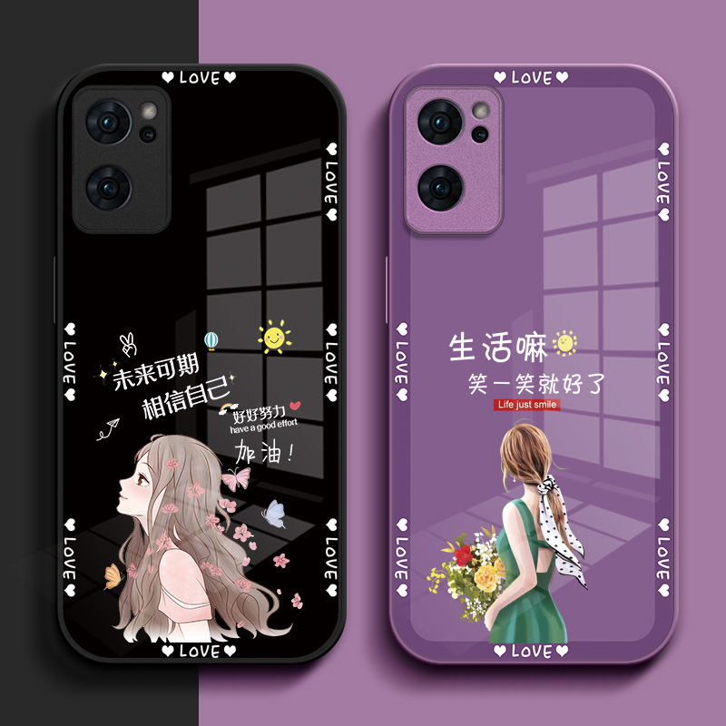 适用oppoReno7手机壳PFJM10玻璃壳oopr7女款reon7硬壳7保护套opop钢化玻璃壳rneo7奢华Ren07高级感0PP0Ren07