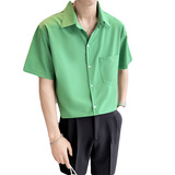 2025夏季新款男士短袖纯色衬衫薄款冰丝休闲上衣C203A-8821-P58，男装T恤，电商C208A